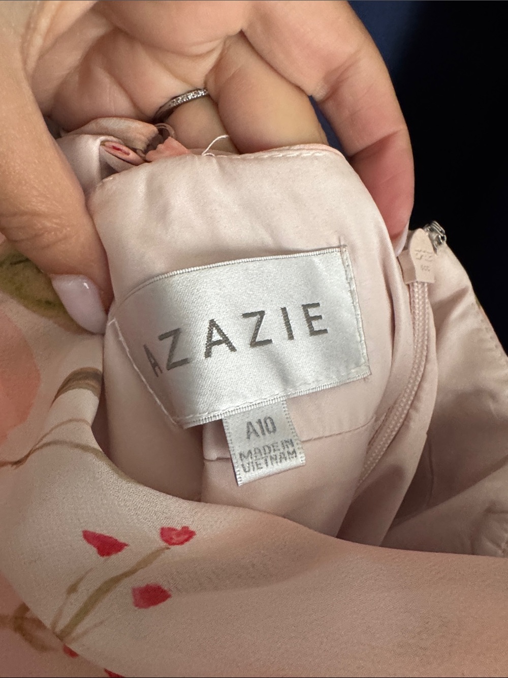Azazie Pink Floral Satin Cowl Midi Dress - Picture 2 of 3